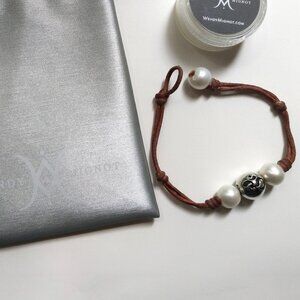Wendy Mignot "Om Woman" Pearl and Leather Bracelet Yoga Meditation Jewelry